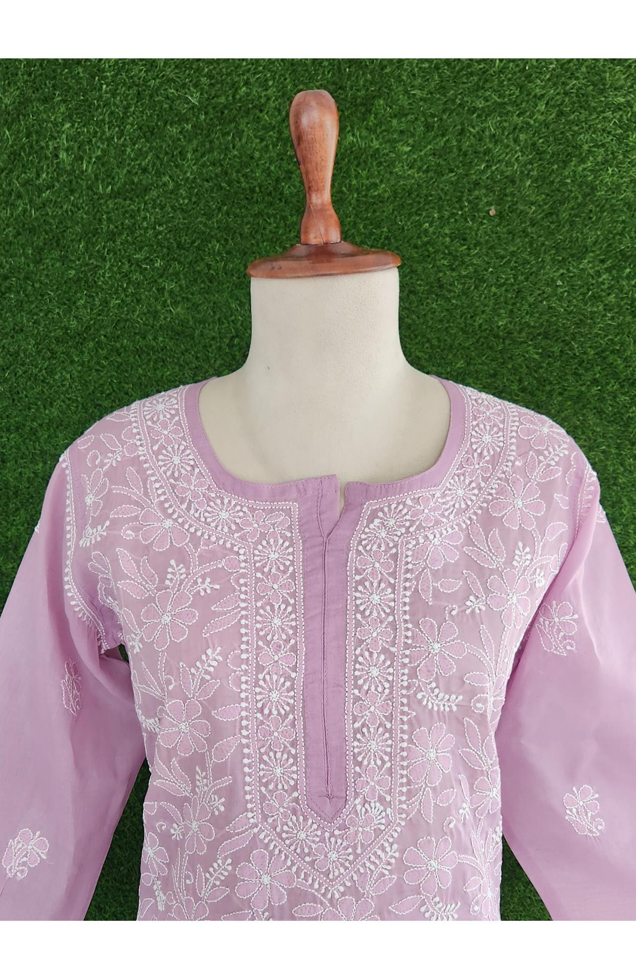 Onion Pink Cotton Hand Embroidered Chikankari Kurti