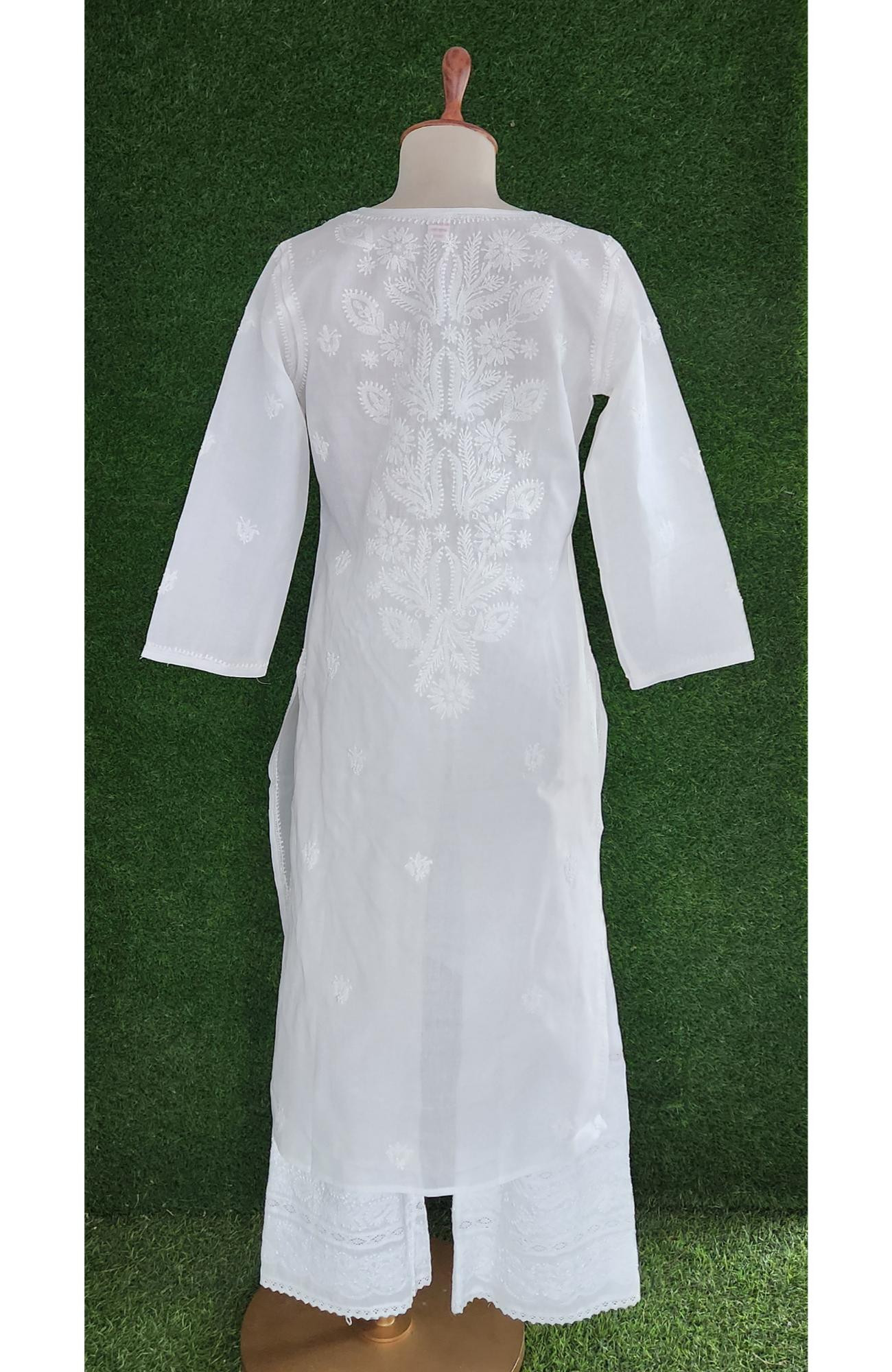 White Cotton Hand Embroidered Chikankari Kurti