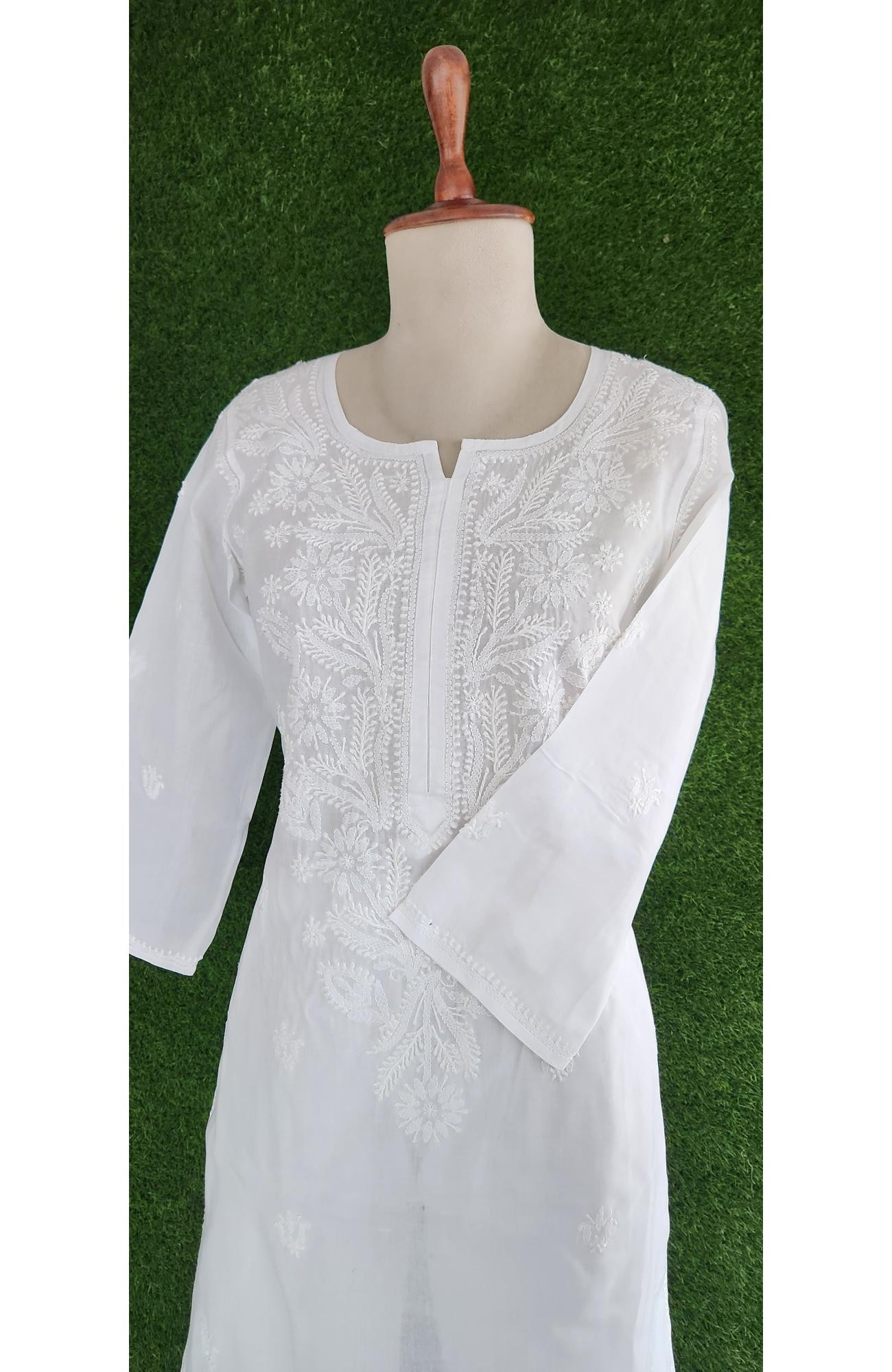 White Cotton Hand Embroidered Chikankari Kurti