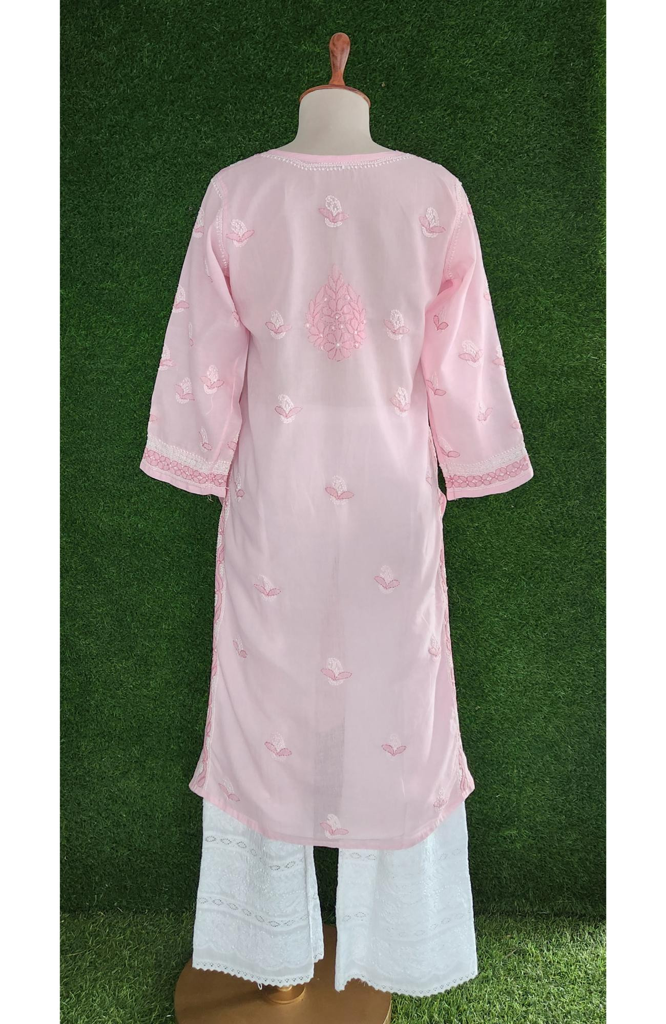 Pink Cotton Hand Embroidered Chikankari Kurti