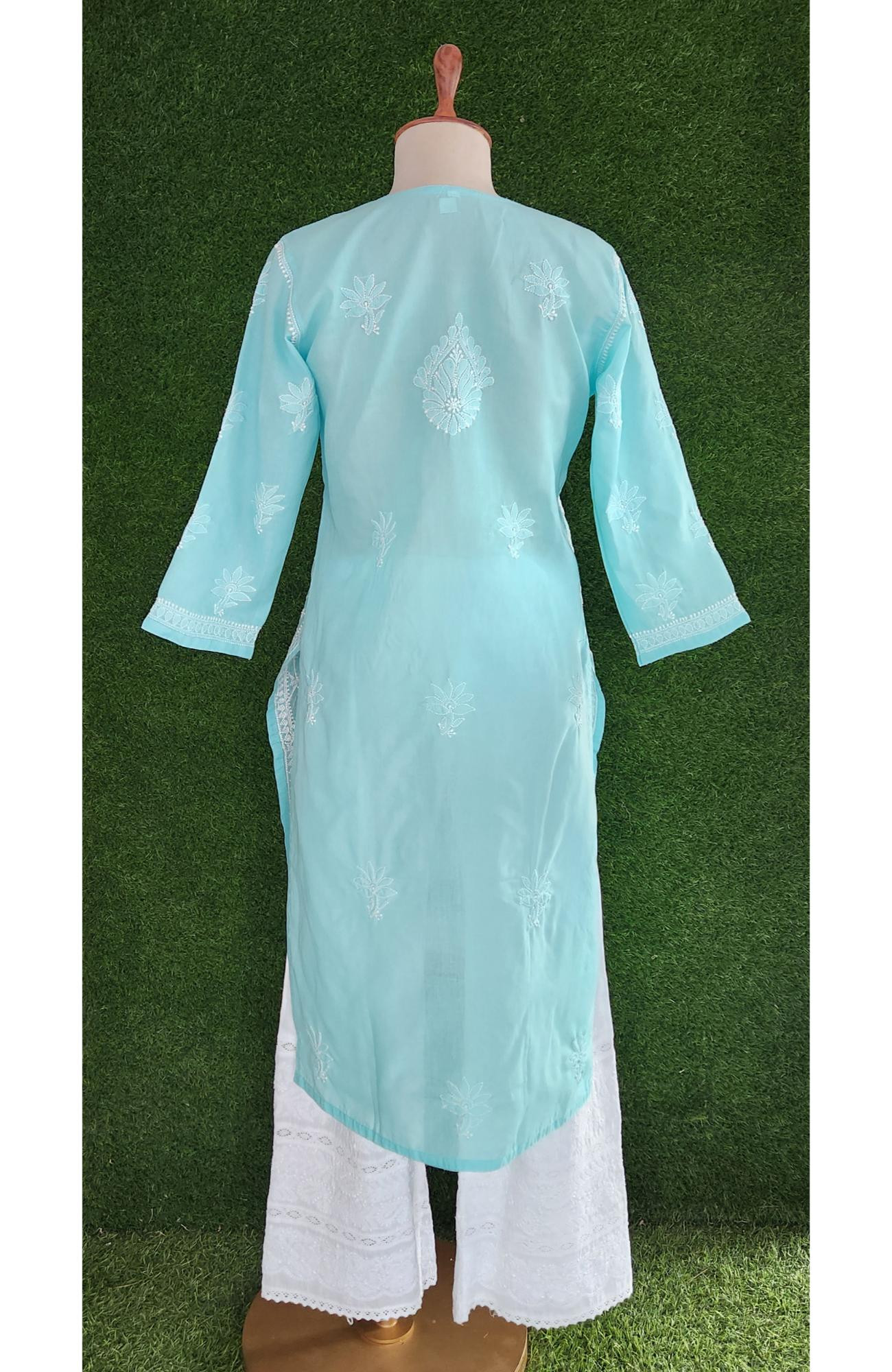 Blue Cotton Hand Embroidered Chikankari Kurti