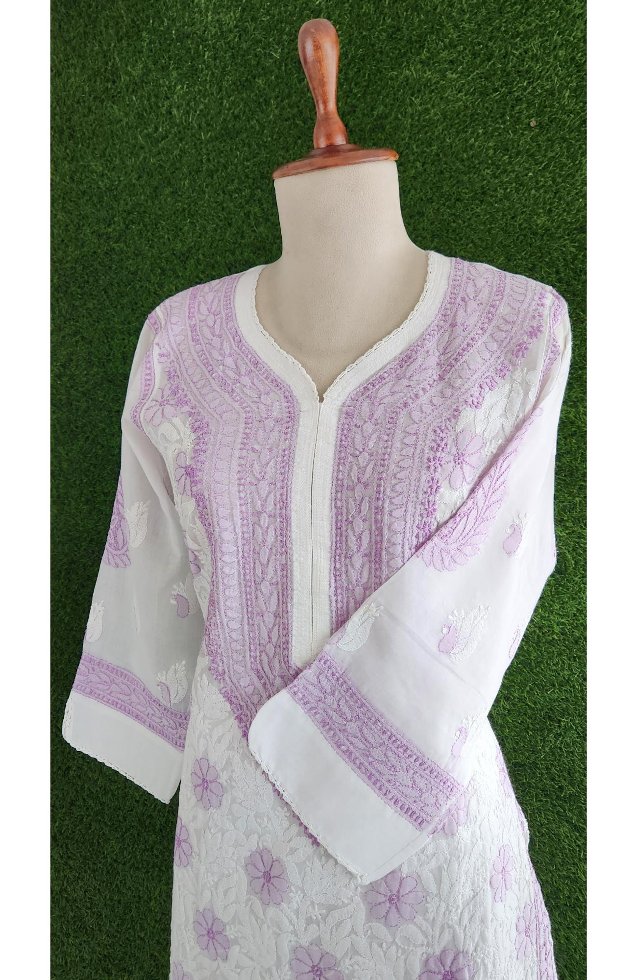 White Cotton Hand Embroidered Chikankari Kurti