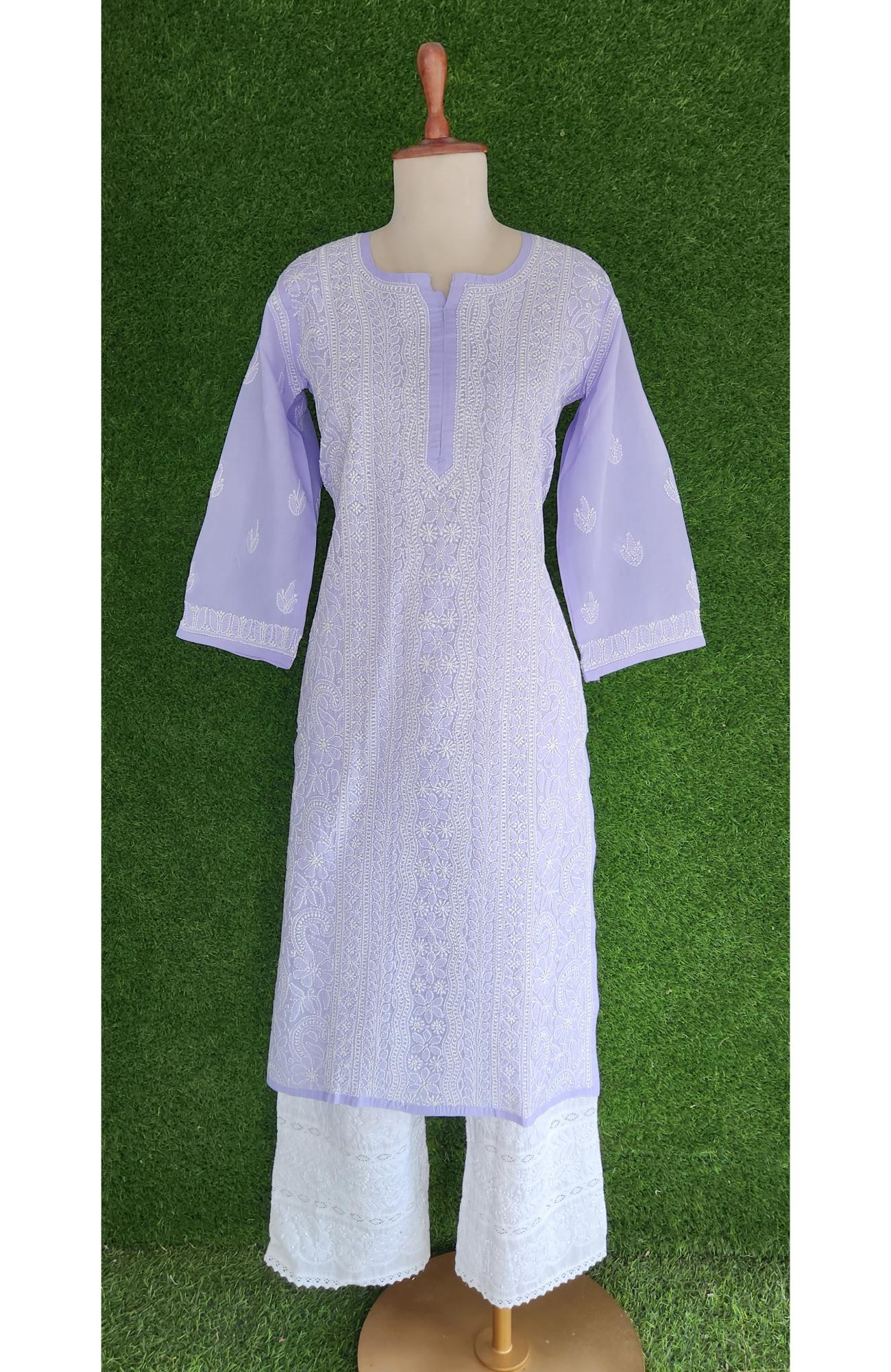 Lavender Cotton Hand Embroidered Chikankari Kurti