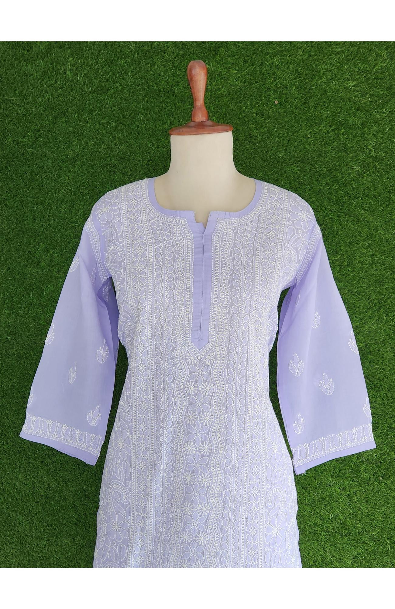 Lavender Cotton Hand Embroidered Chikankari Kurti
