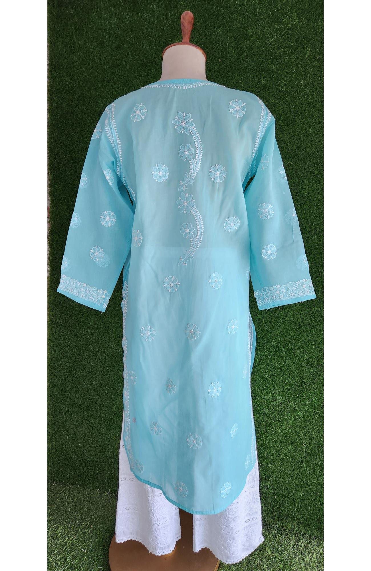 Blue Cotton Hand Embroidered Chikankari Kurti