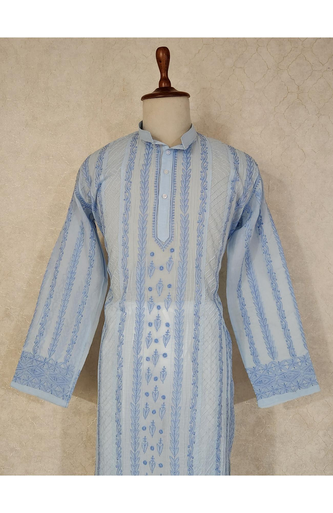 Sky Blue Cotton Chikankari Kurta