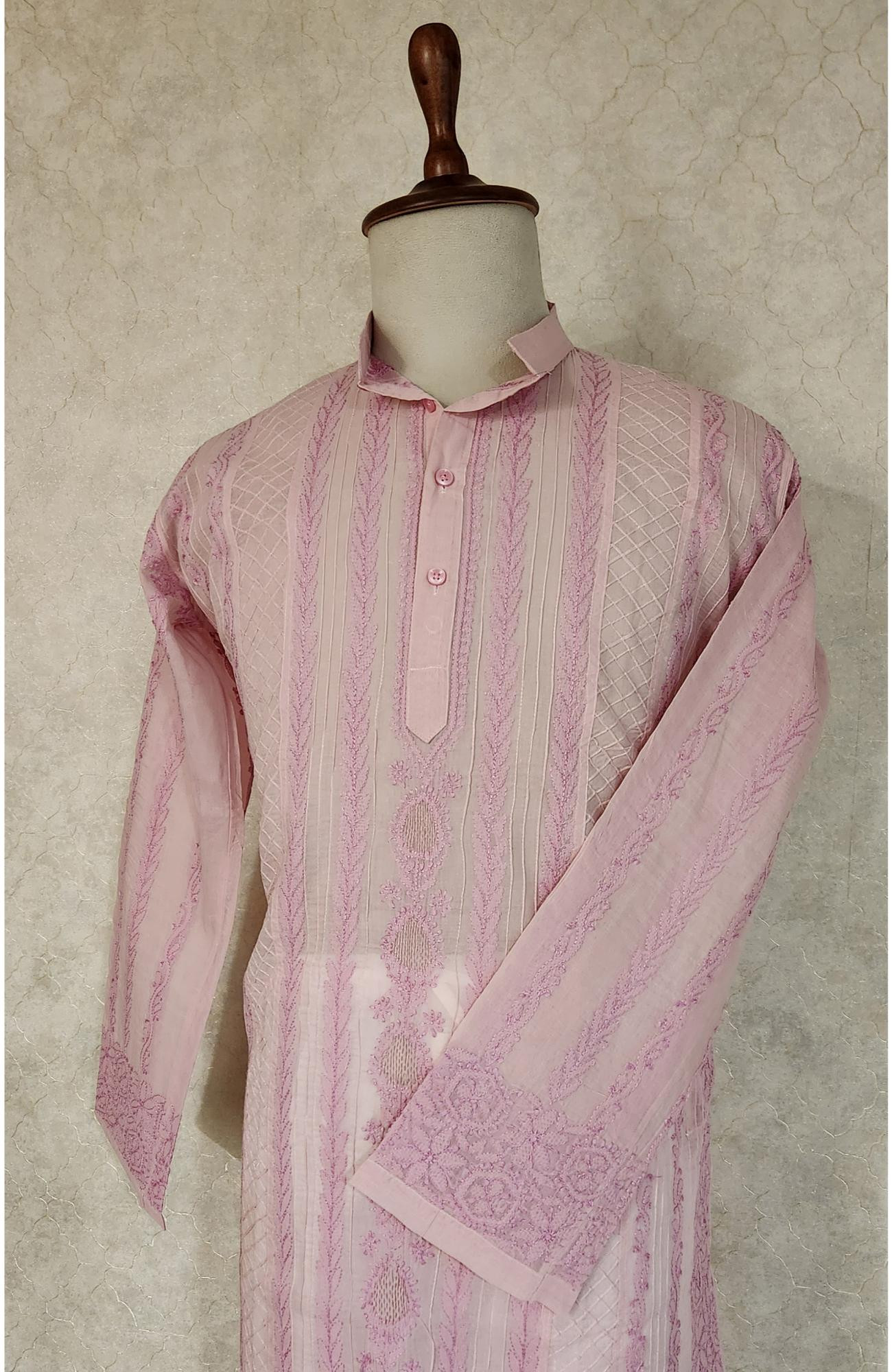 Onion Pink Cotton  Chikankari Kurta