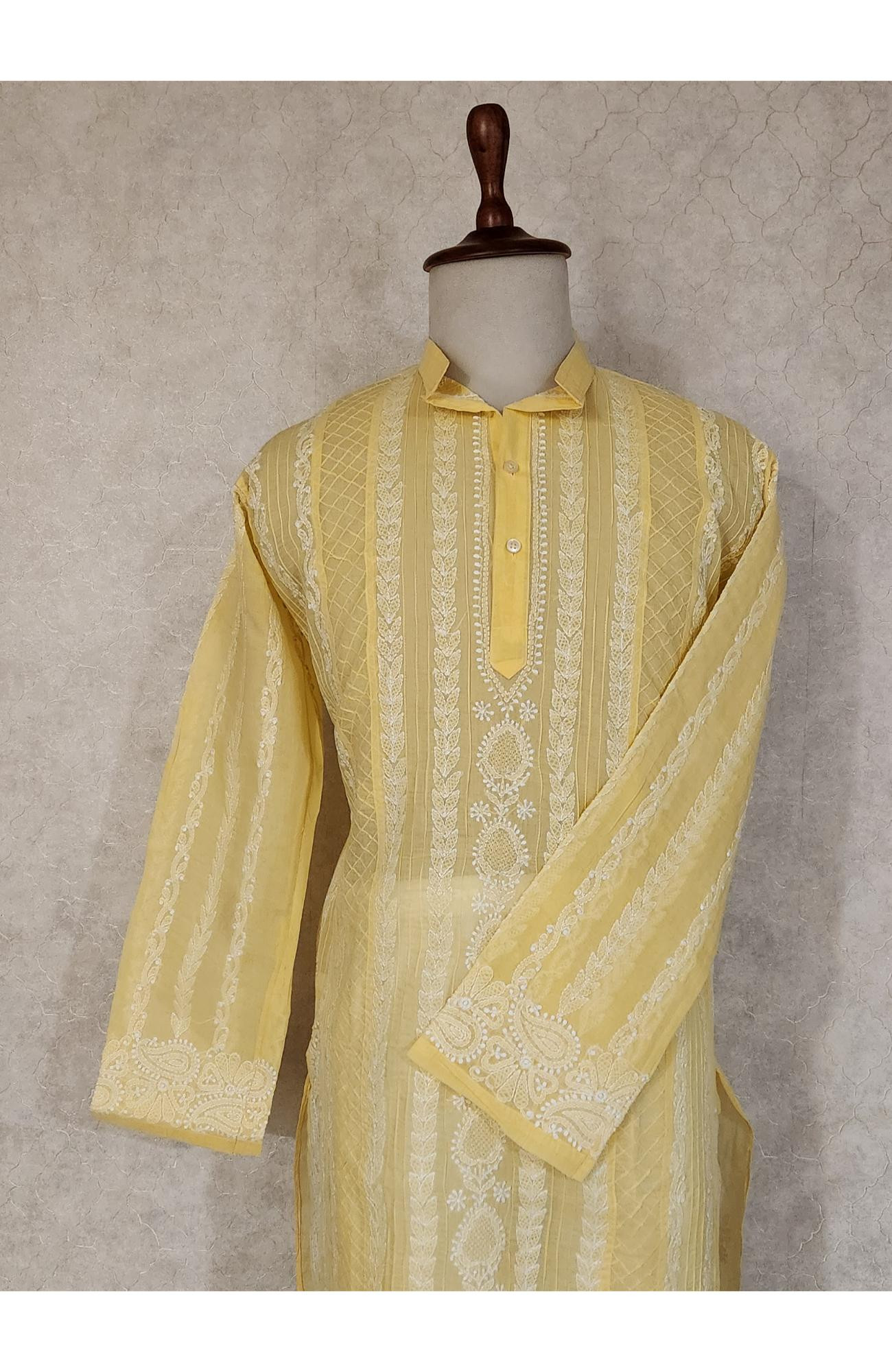 Yellow Cotton  Chikankari Kurta