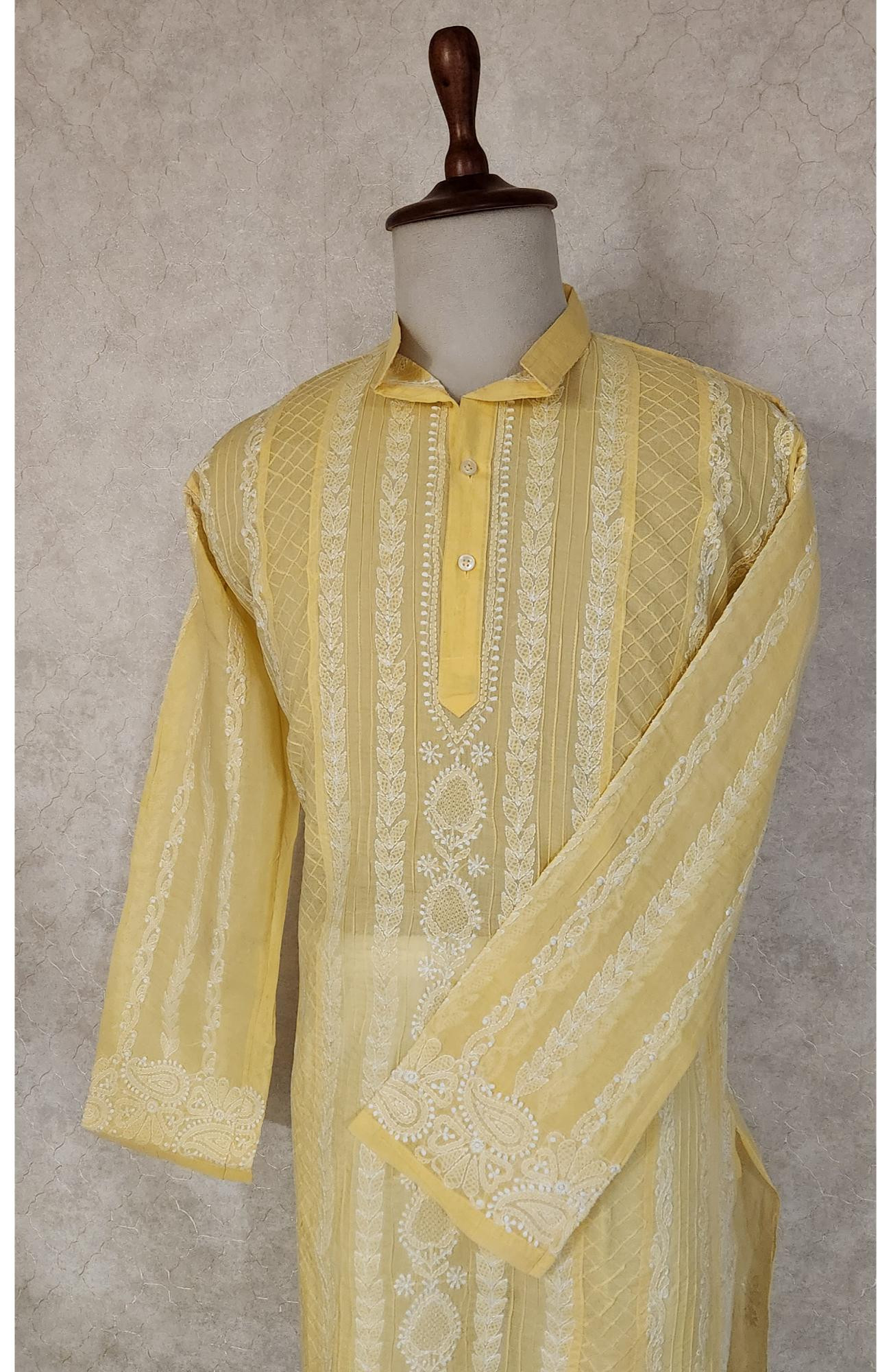 Yellow Cotton  Chikankari Kurta