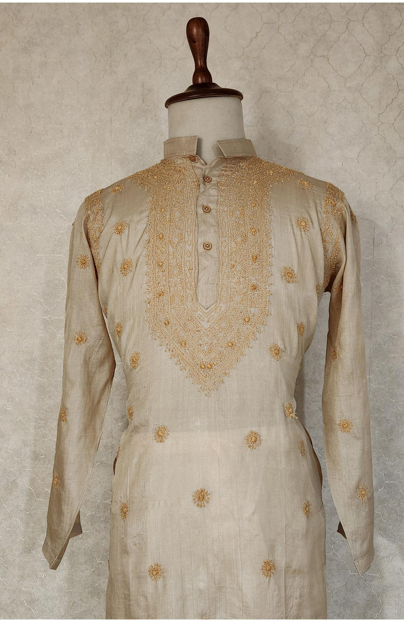 Golden Brown Tusser Chikankari Kurta