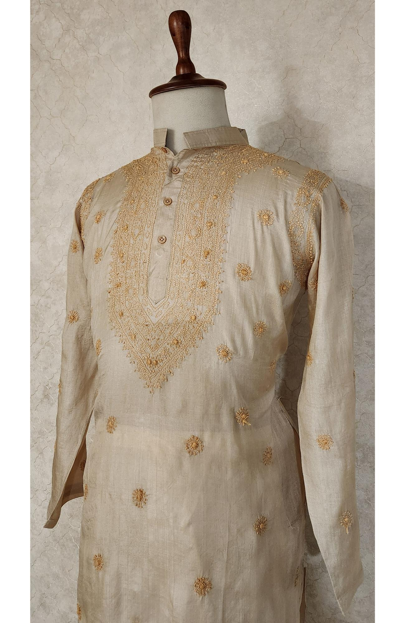 Golden Brown Tusser Chikankari Kurta