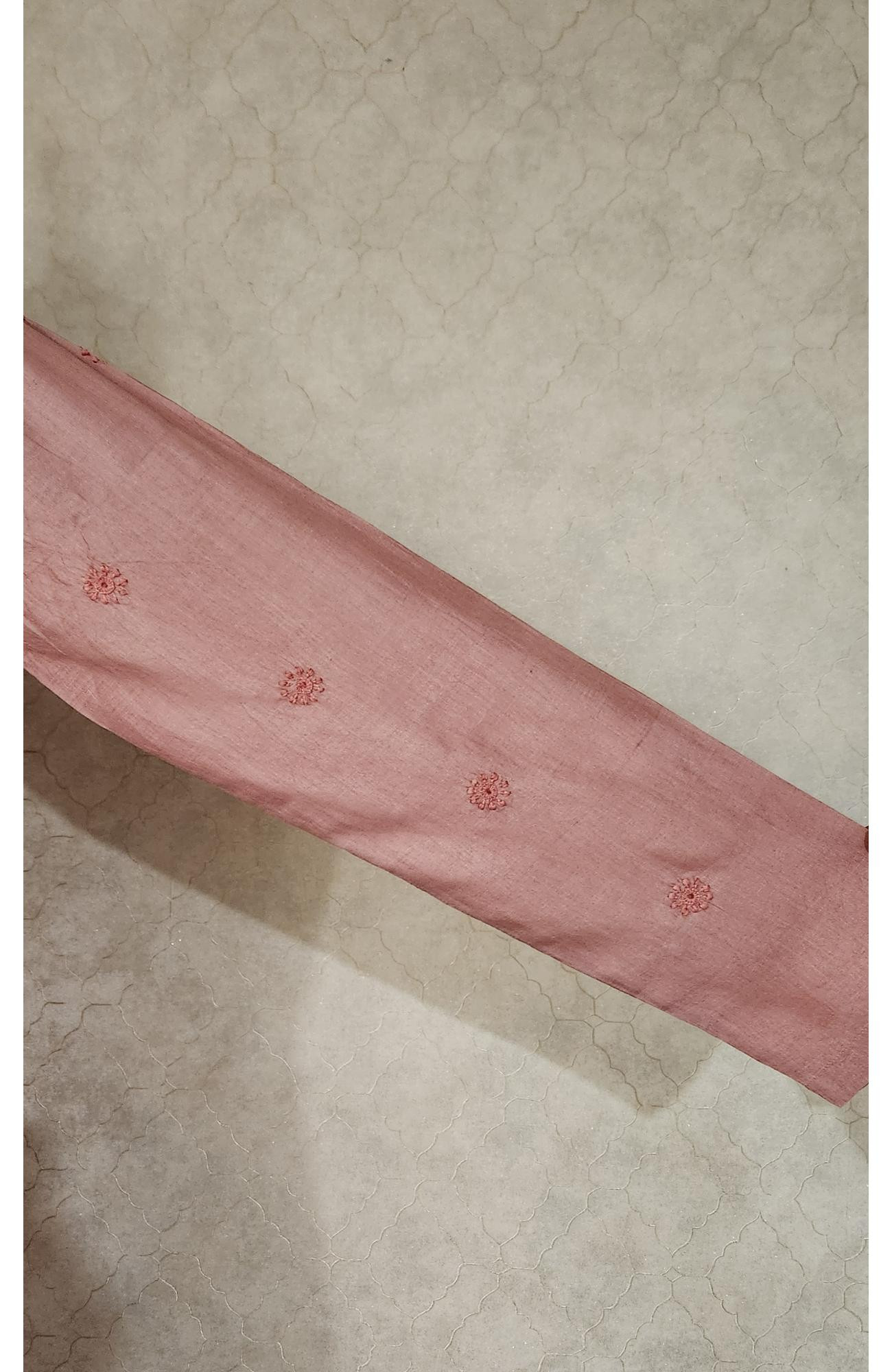 Pink  Tusser Silk Chikankari Kurta