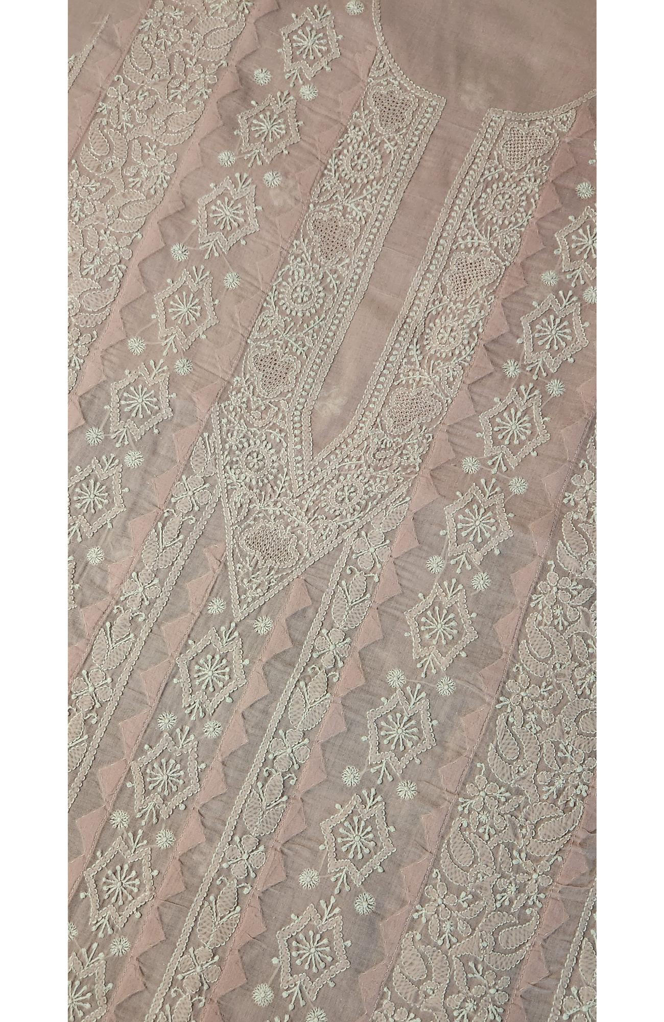 Chhangamal Hand-Embroidered Pink Cotton Chikankari Unstitched Kurta Fabric