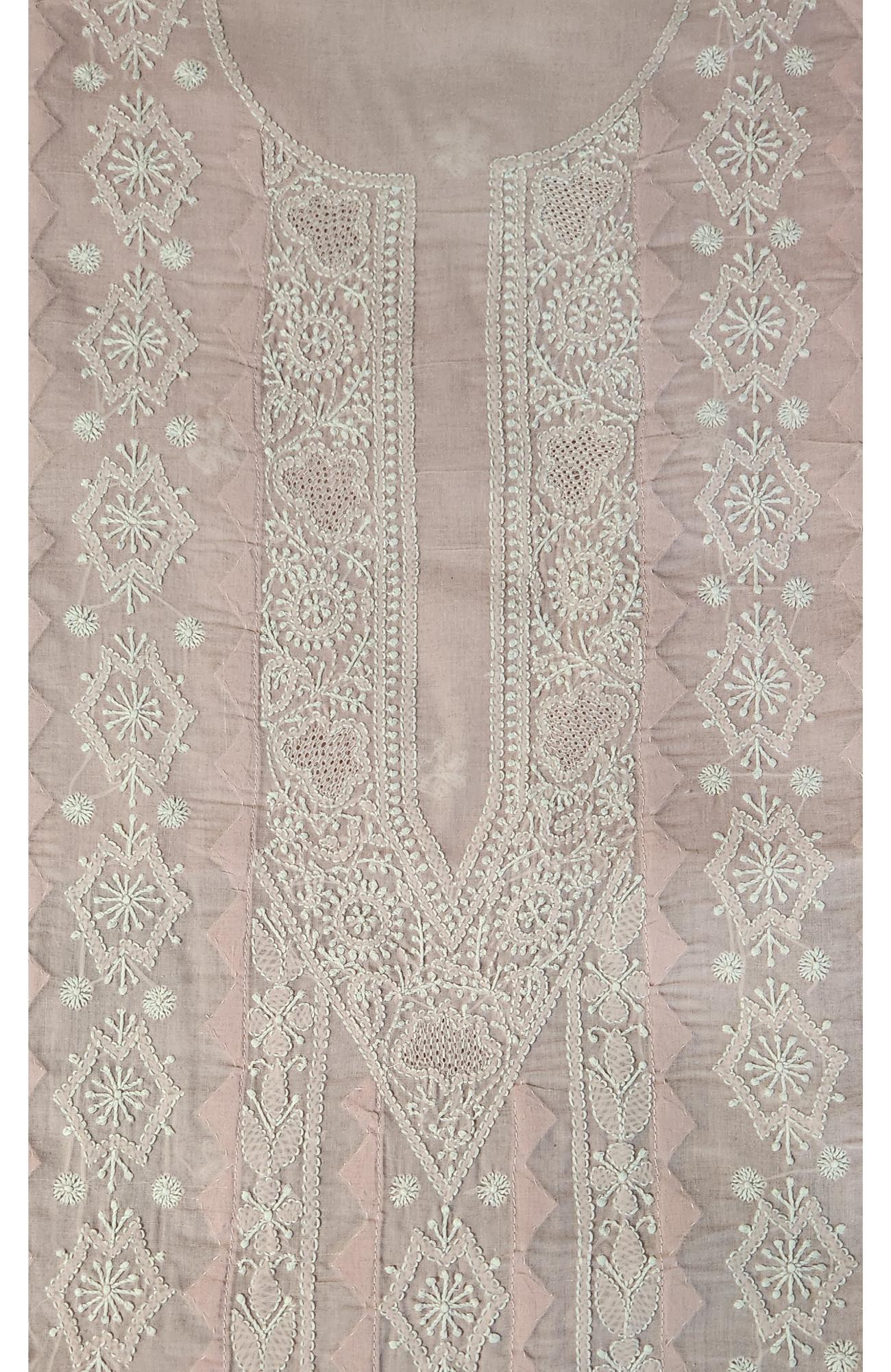 Chhangamal Hand-Embroidered Pink Cotton Chikankari Unstitched Kurta Fabric