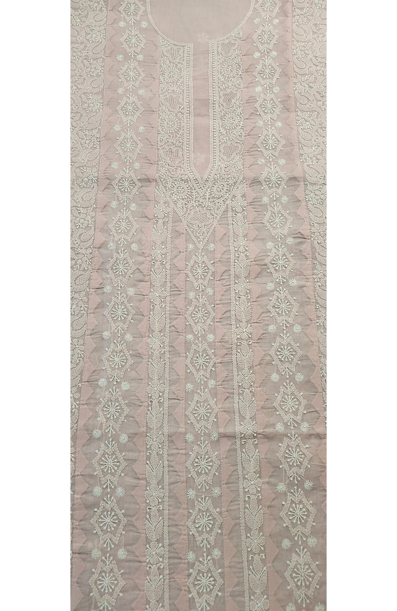 Chhangamal Hand-Embroidered Pink Cotton Chikankari Unstitched Kurta Fabric