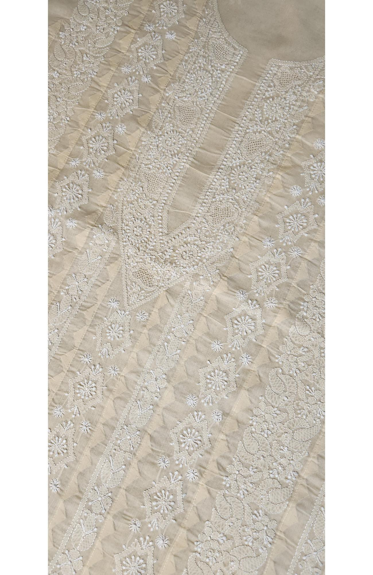 Chhangamal Hand-Embroidered Light Peach Cotton Chikankari Unstitched Kurta Fabric