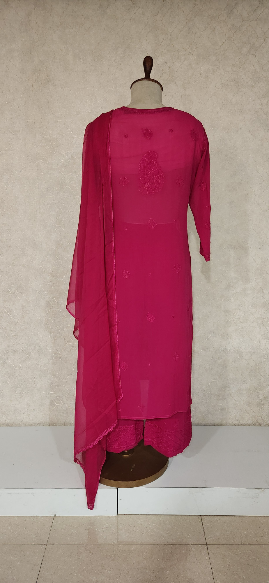 Chhangamal Hand-Embroidered Magenta Pure Georgette Chikankari Stitched Suit Set
