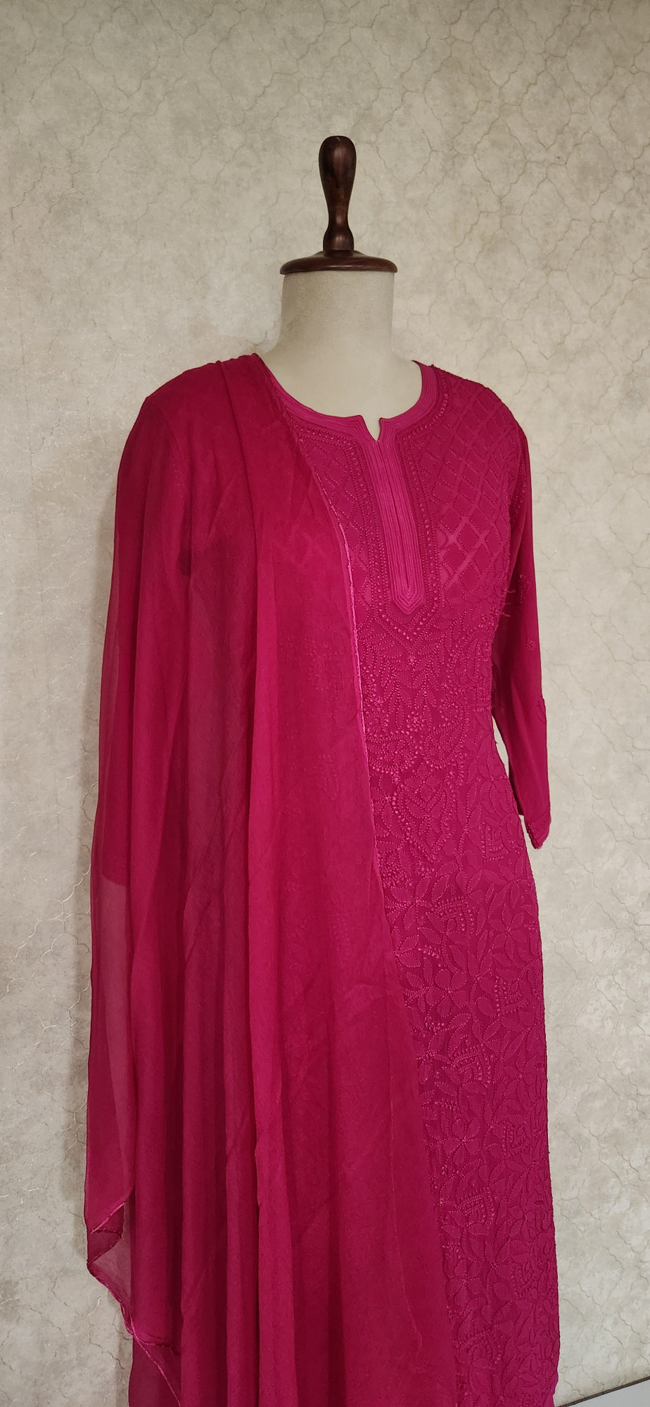 Chhangamal Hand-Embroidered Magenta Pure Georgette Chikankari Stitched Suit Set