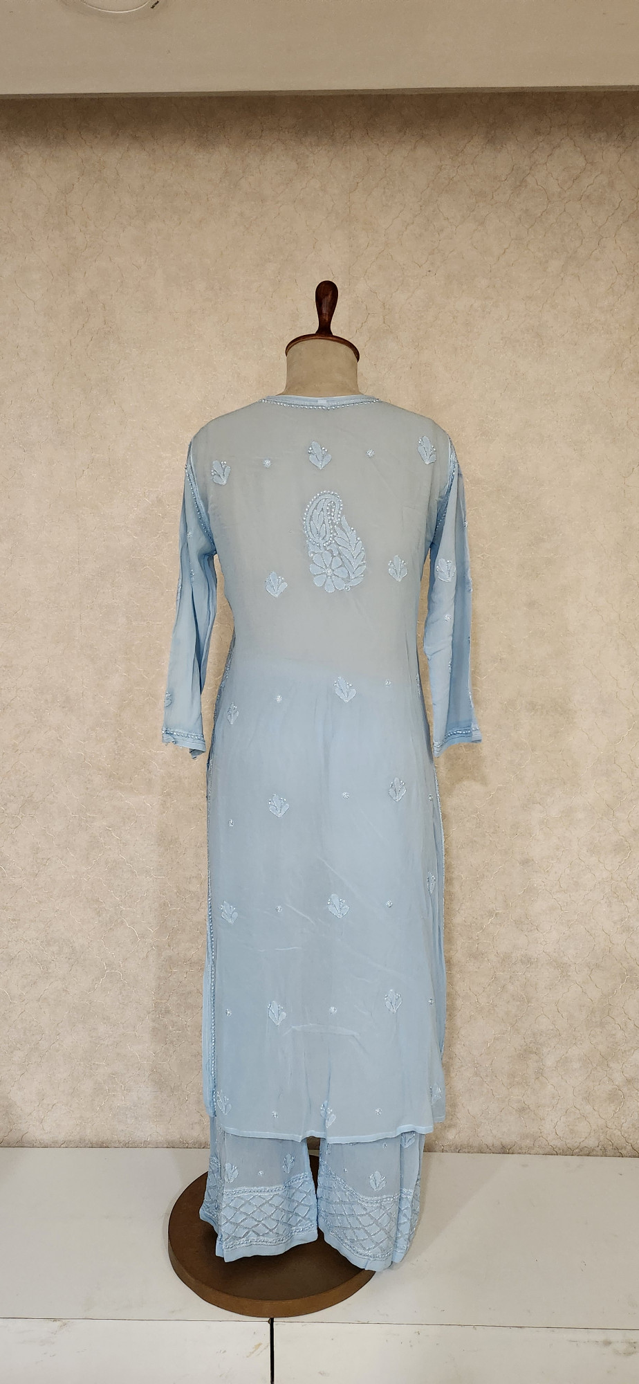 Chhangamal Hand-Embroidered Blue Pure Georgette Chikankari Stitched Suit Set