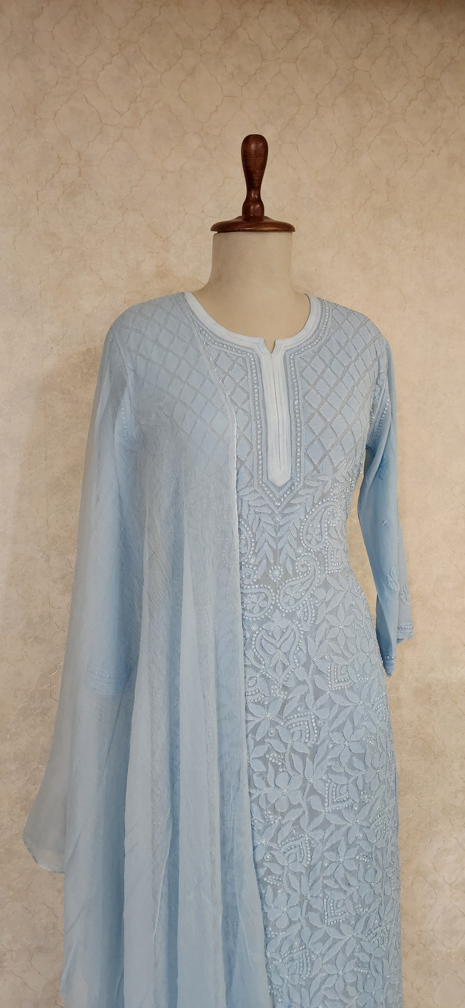 Chhangamal Hand-Embroidered Blue Pure Georgette Chikankari Stitched Suit Set