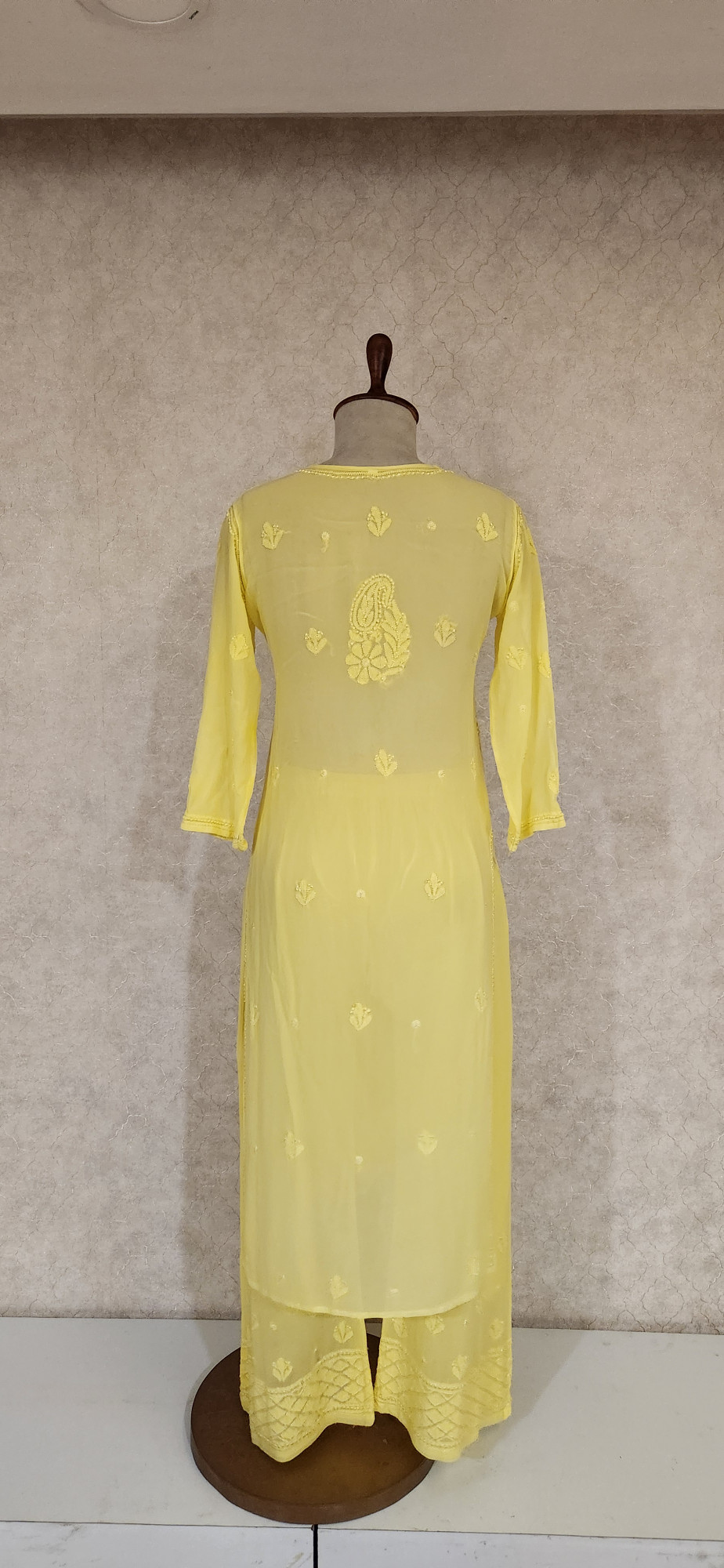 Chhangamal Hand-Embroidered Yellow Pure Georgette Chikankari Stitched Suit Set