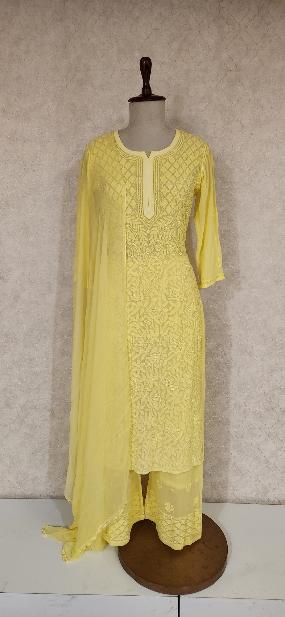 Chhangamal Hand-Embroidered Yellow Pure Georgette Chikankari Stitched Suit Set