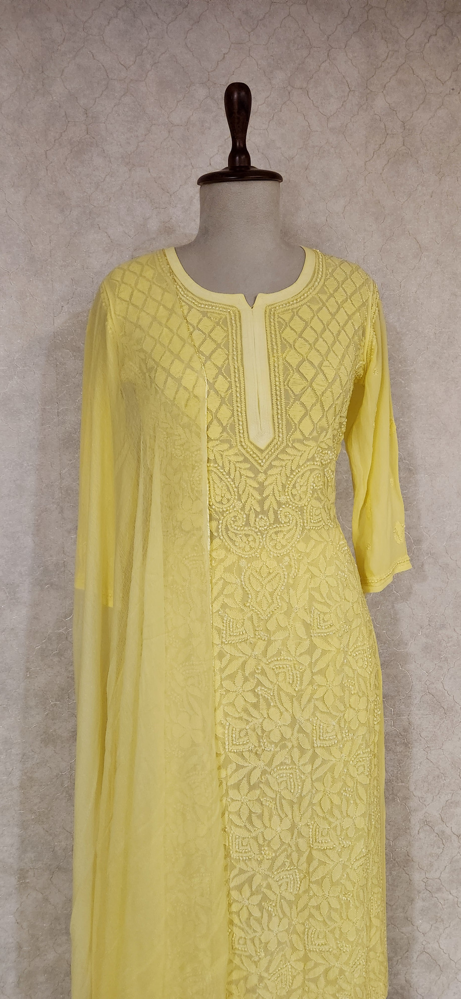 Chhangamal Hand-Embroidered Yellow Pure Georgette Chikankari Stitched Suit Set