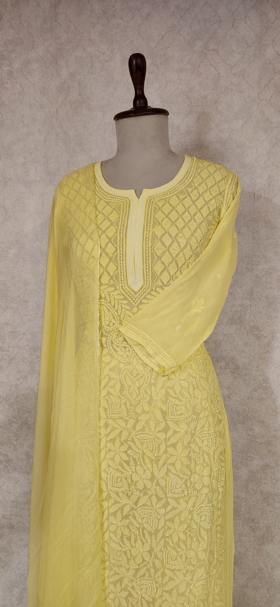 Chhangamal Hand-Embroidered Yellow Pure Georgette Chikankari Stitched Suit Set