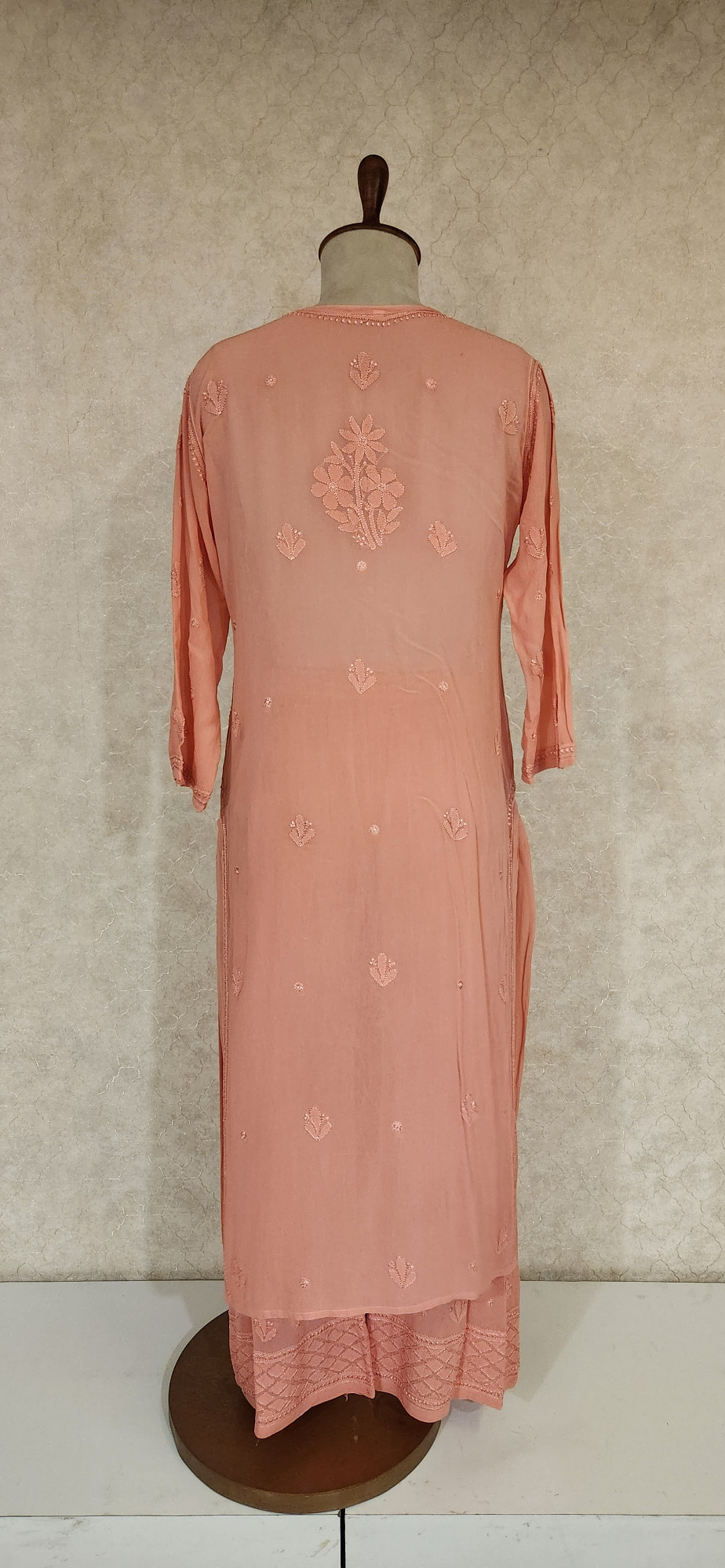 Chhangamal Hand-Embroidered Peach Pure Georgette Chikankari Stitched Suit Set
