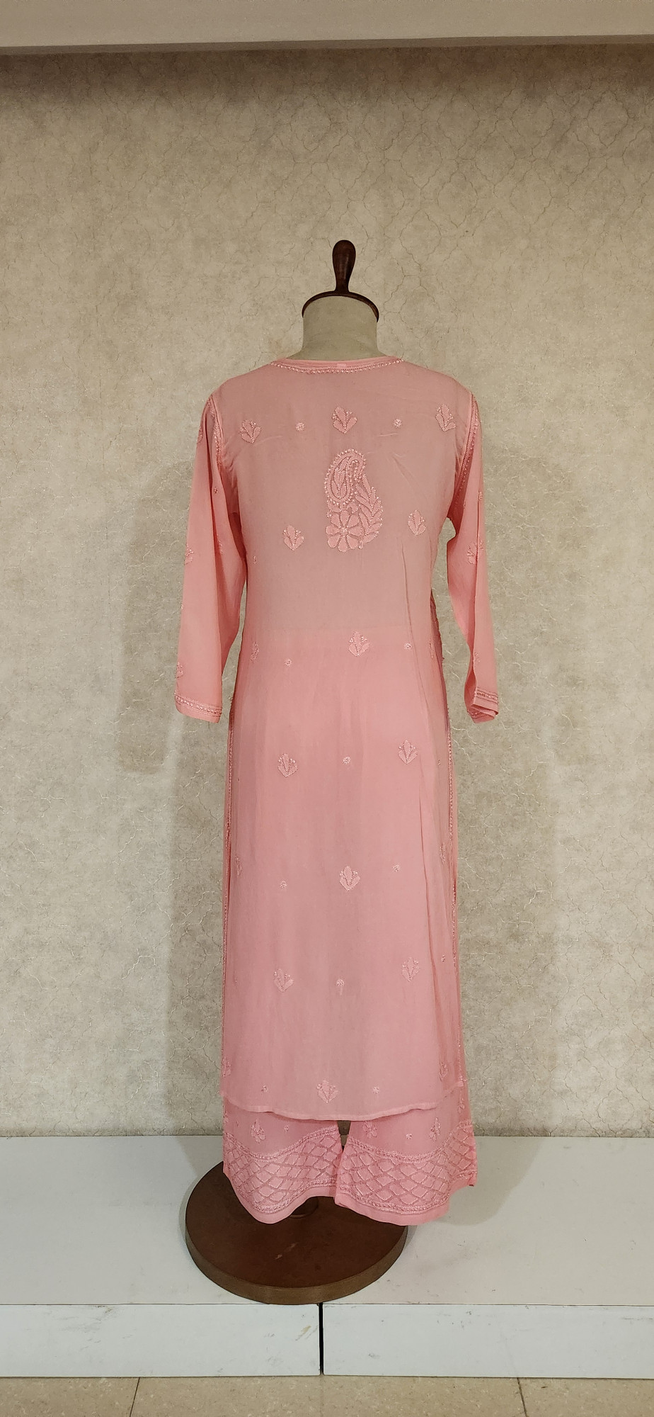 Chhangamal Hand-Embroidered Pink Pure Georgette Chikankari Stitched Suit Set
