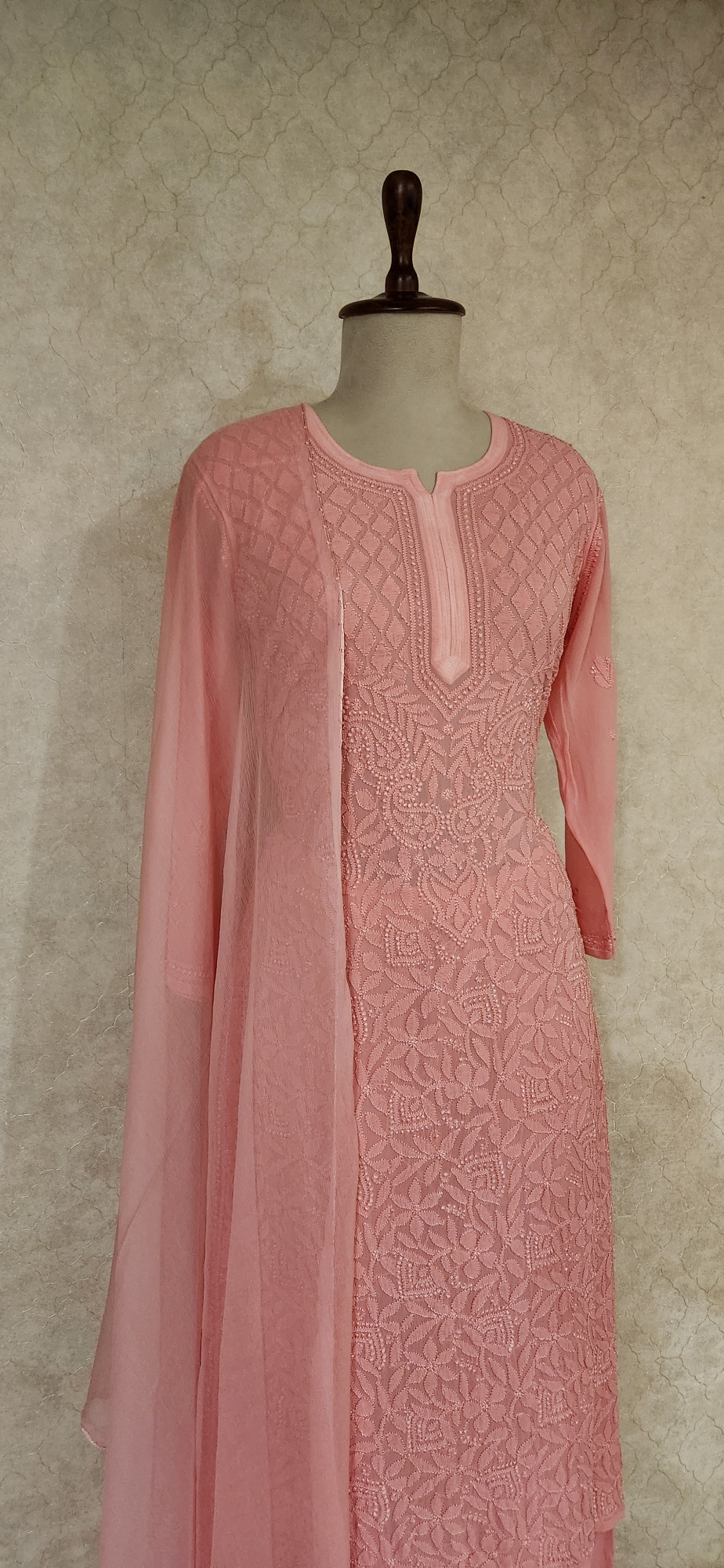 Chhangamal Hand-Embroidered Pink Pure Georgette Chikankari Stitched Suit Set