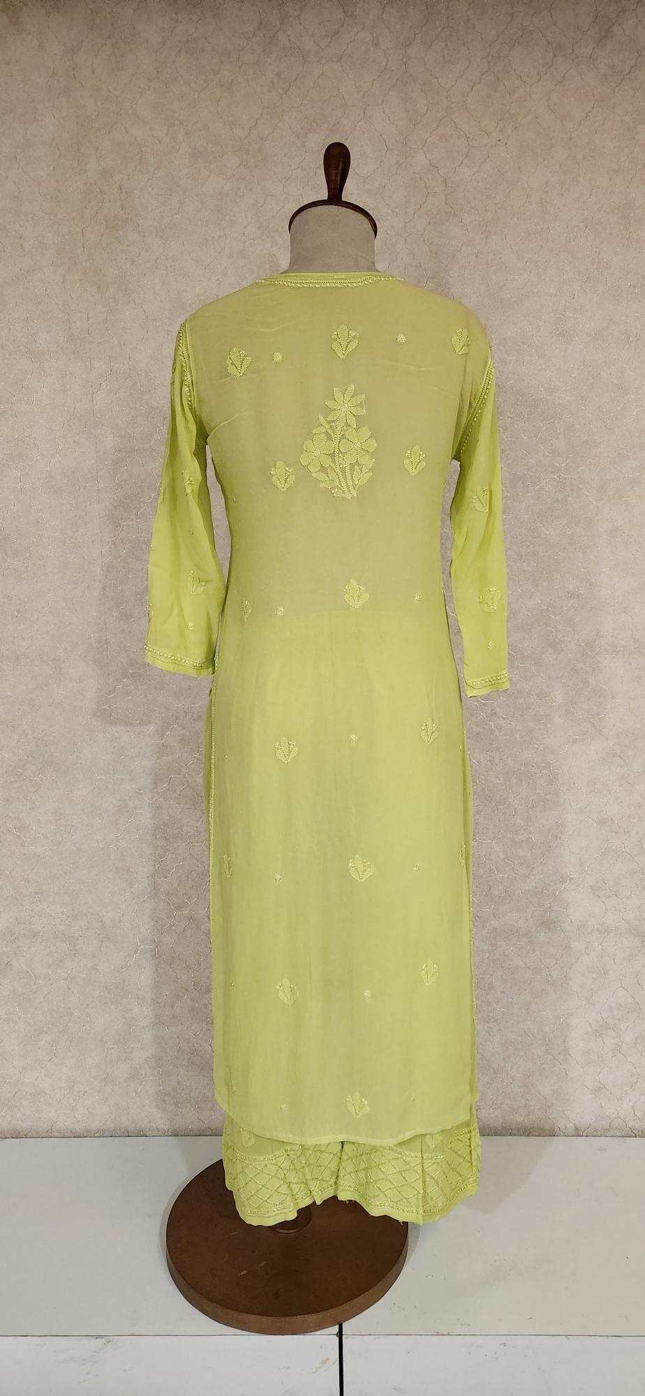 Chhangamal Hand-Embroidered Dhani Green Pure Georgette Chikankari Stitched Suit Set