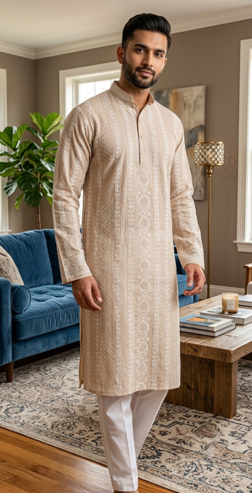 Image of Mint Green Cotton Chikankari Kurta