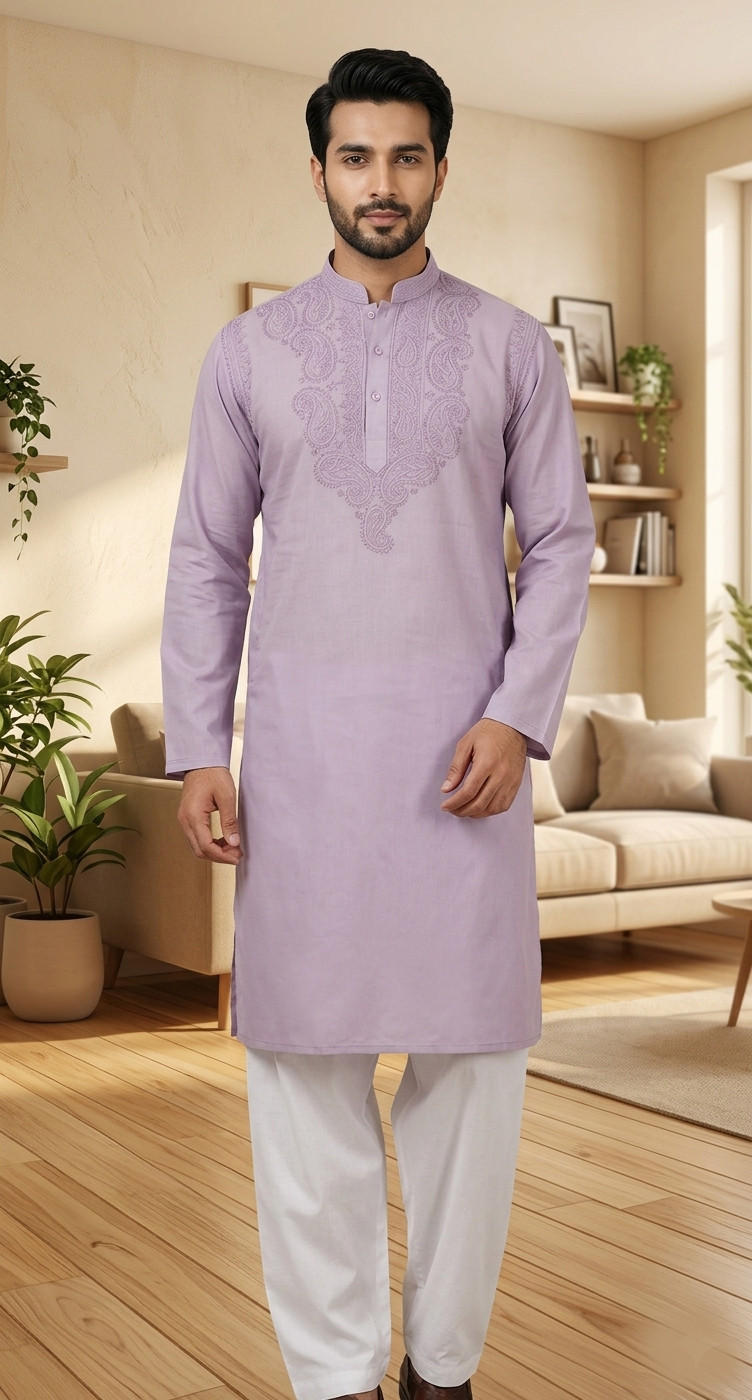 Purple Cotton Chikankari Suit Length