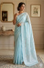 Light Blue Chanderi Hand Embroidered Chikankari Saree