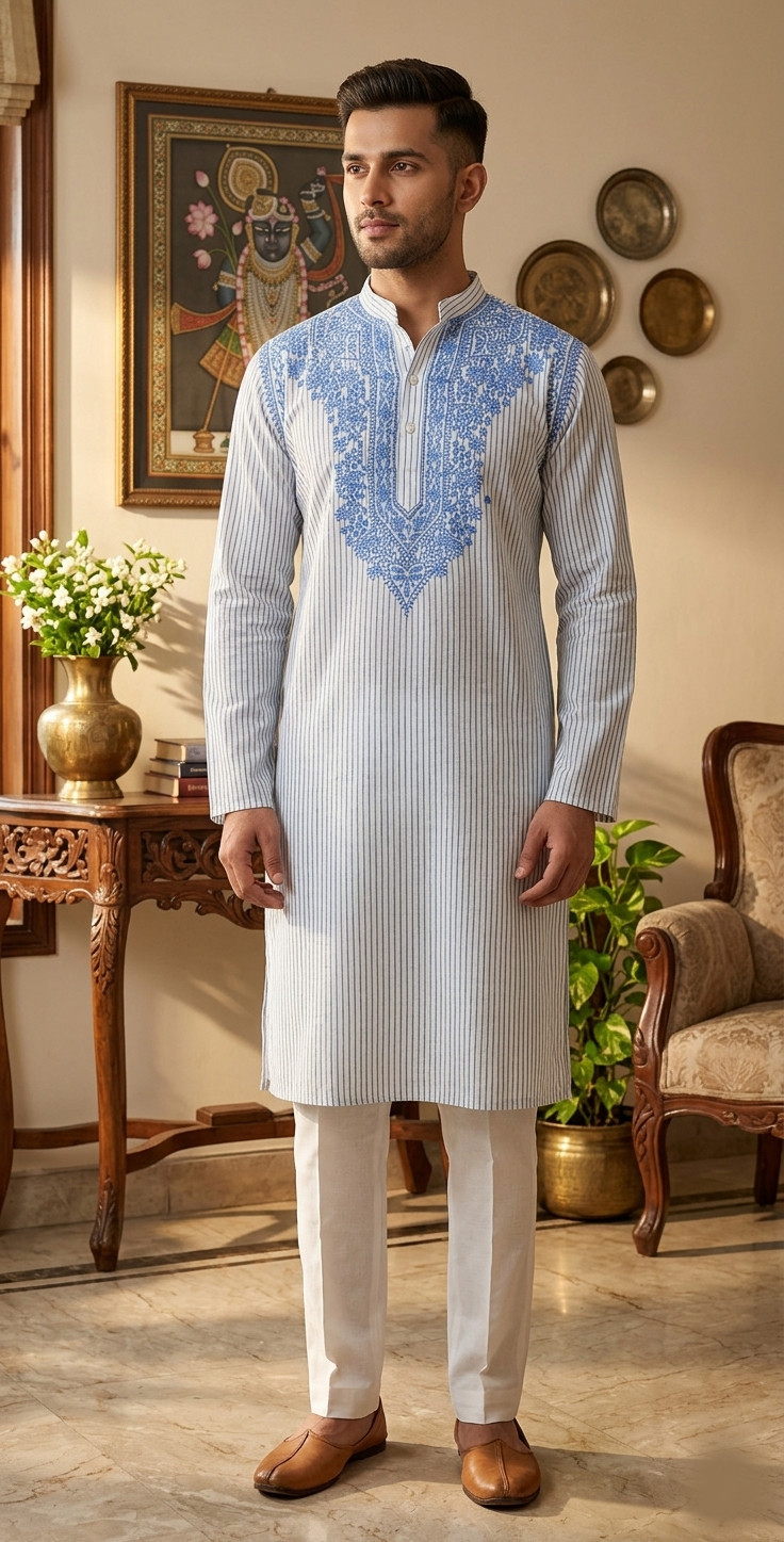 Cream Lining Cotton Chikankari Kurta