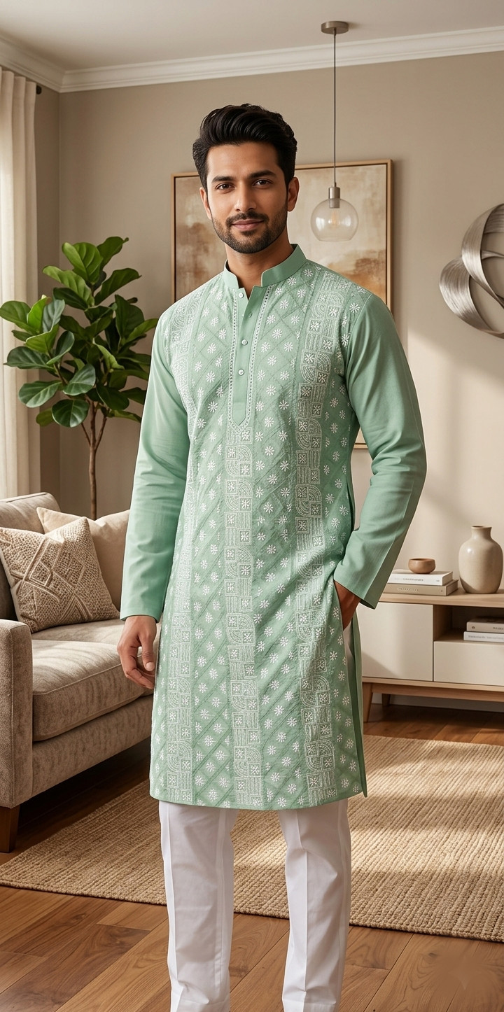 Light Green  Cotton Chikankari Kurta