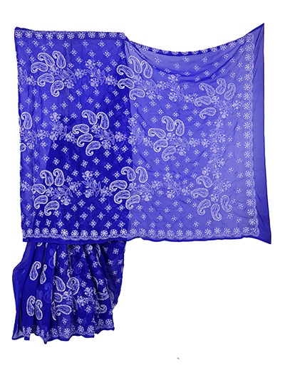 Chhangamal Skirt Boder with Heavy Palla Royal Blue Faux Georgette Designer Saree With Blouse S9071