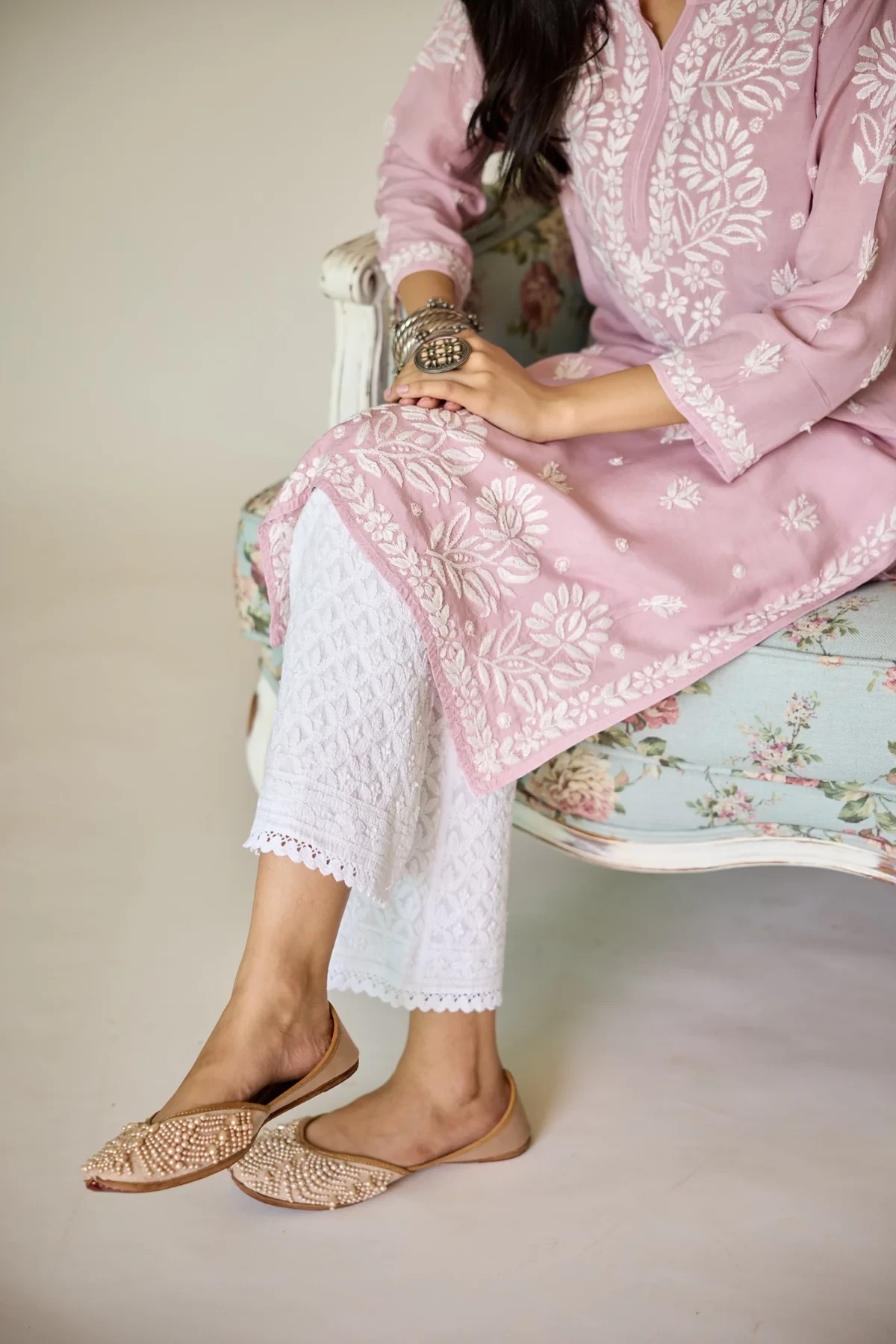 White Cotton Chikankari Pants