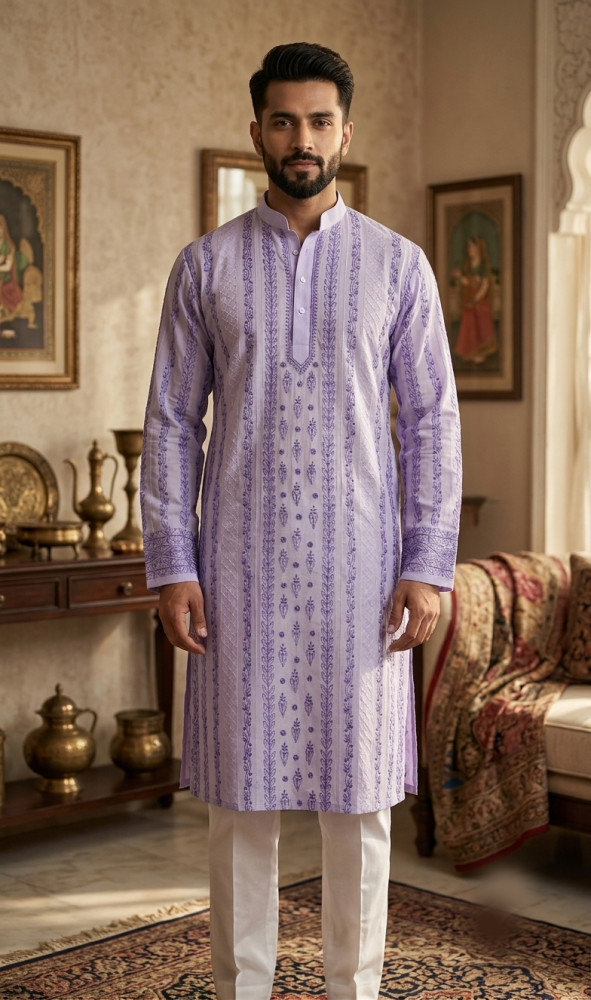 Image of Lavender Cotton Chikankari Kurta