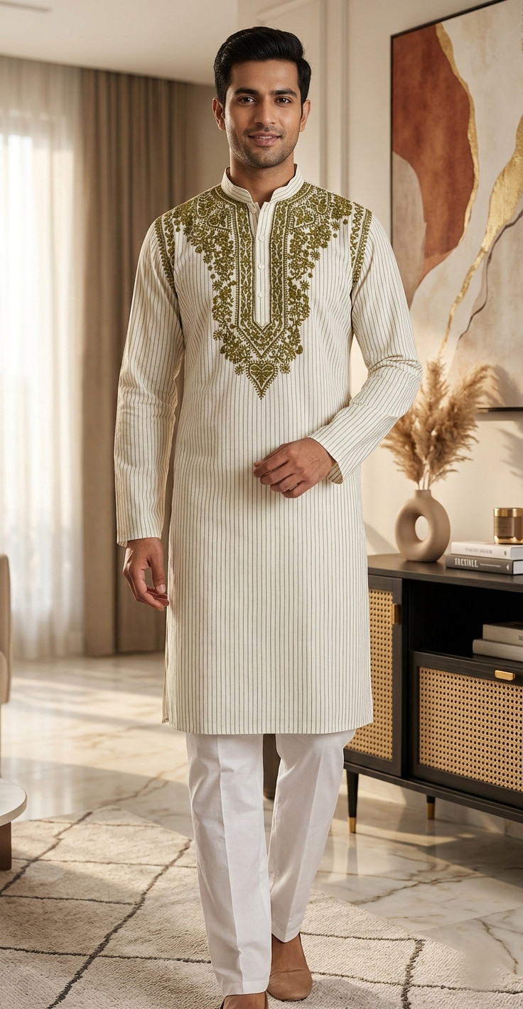 Cream Lining Cotton Chikankari Kurta