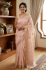 Light Peach Hand Embroidered Chanderi Chikankari Saree