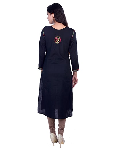 Chhangamal Hand Embroidered Black Cotton Chikan Kurti
