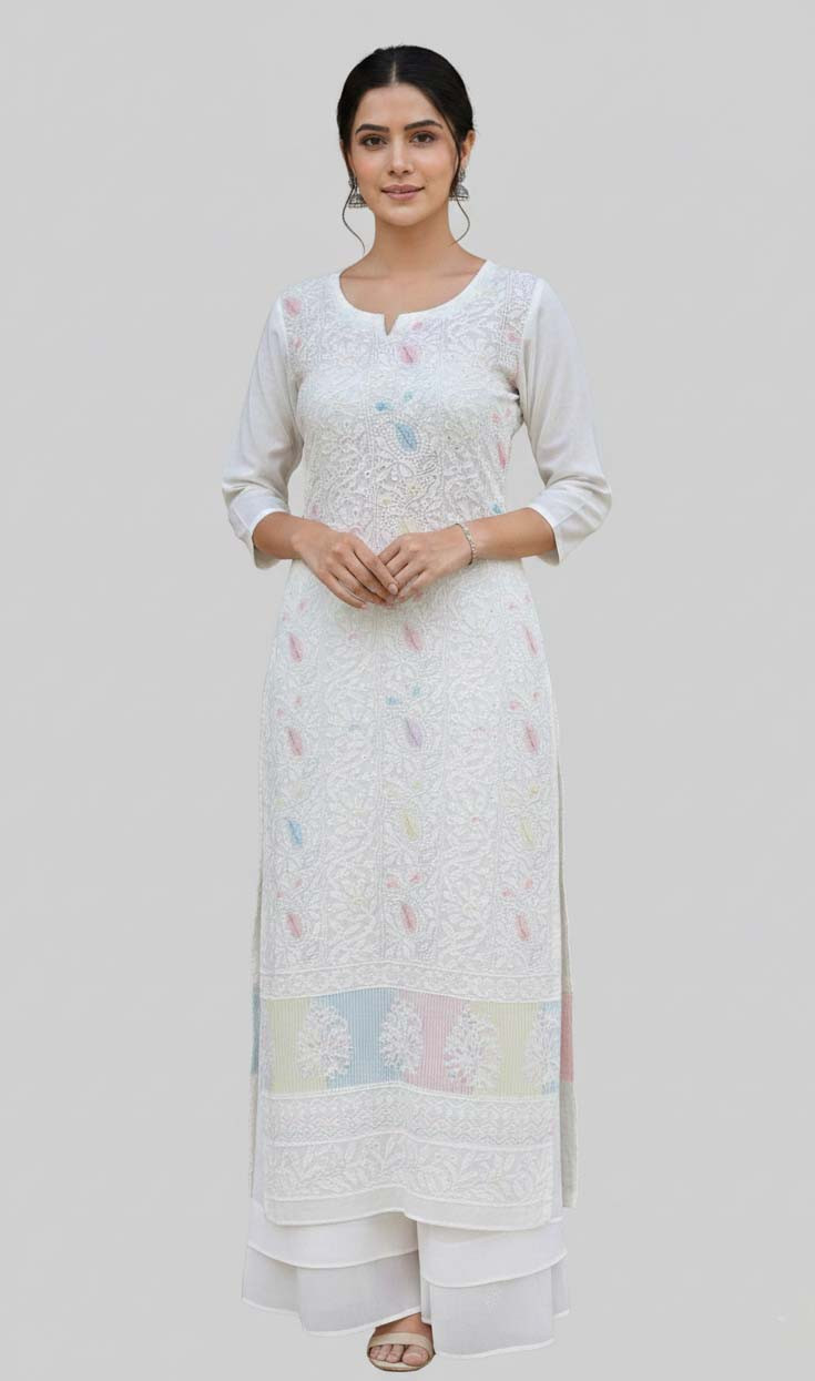 Rohia White Pure Georgette Chikankari Suit Length