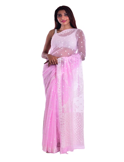 Chhangamal Hand Embroidered Georgette Chikankari Saree