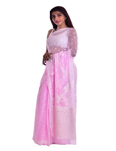 Chhangamal Hand Embroidered Georgette Chikankari Saree