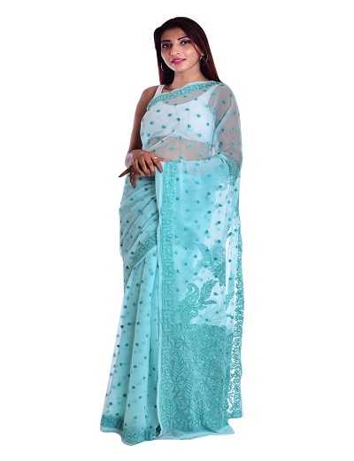 Chhangamal Hand Embroidered Georgette Chikankari Saree