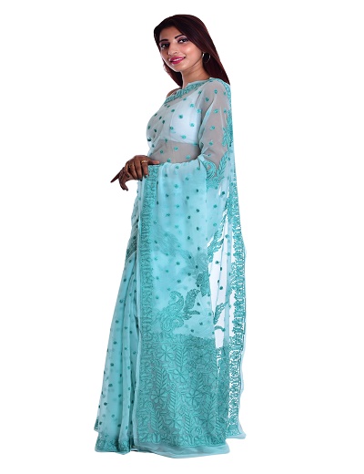 Chhangamal Hand Embroidered Georgette Chikankari Saree