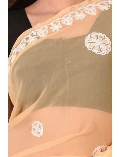 Chhangamal Hand Embroidered Beige Faux Georgette Chikankari Saree
