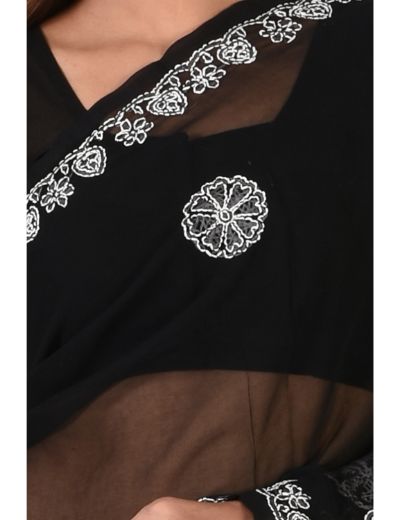 Chhangamal Hand Embroidered Black Faux Georgette Chikankari Saree